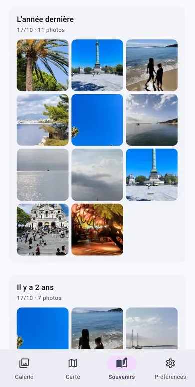 Screenshot of the Archibou Photos Memories tab